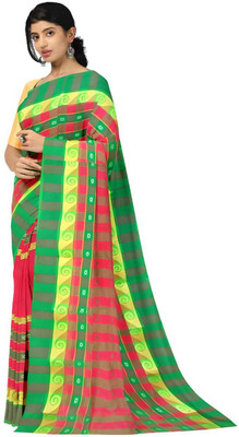 Maa laxmi saree center Checkered Tant Pure Cotton Saree(Green)
