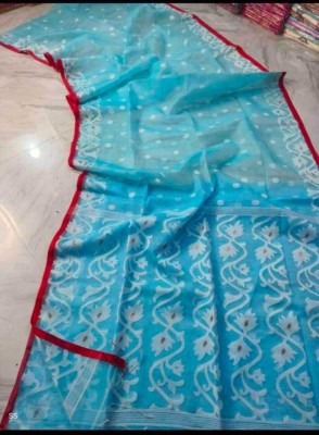 PRAVATI FASHION Woven Jamdani Muslin Saree(Light Blue)