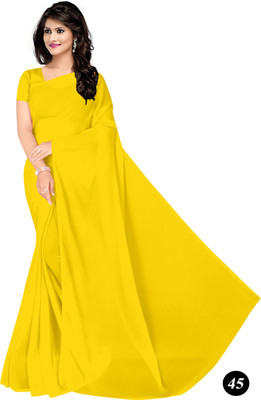 STAVA CREATION Solid/Plain Bollywood Georgette Saree(Yellow)