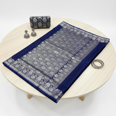 Arzoo kala textiles Woven, Self Design Banarasi Cotton Silk Saree(Pack of 2, Blue, Silver)