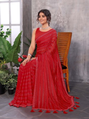 YASHIKA Embellished Bollywood Chiffon Saree(Red)