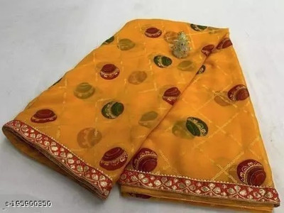 online bazaarr Checkered Daily Wear Georgette Saree(Yellow)