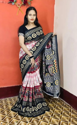 ARTFULTHREADS Printed, Graphic Print Sambalpuri Pure Cotton Saree(Multicolor)