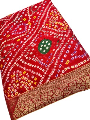 Stylish Sarees Printed Bandhani Crepe, Chiffon Saree(Red)