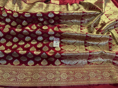 ZAVISH Printed Banarasi Satin Saree(Maroon)