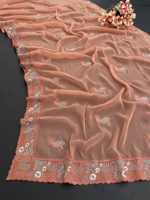 monoria Embroidered Paithani Silk Blend Saree(Orange)