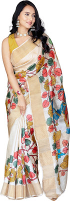 PremVastra Digital Print Bollywood Tussar Silk Saree(Beige, Red, Green)