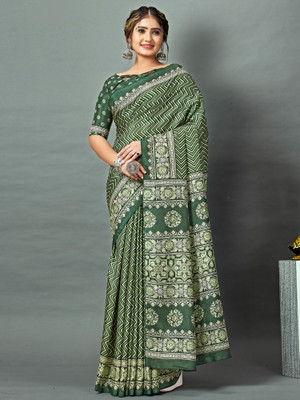 Divastri Printed Daily Wear Silk Blend Saree(Green)