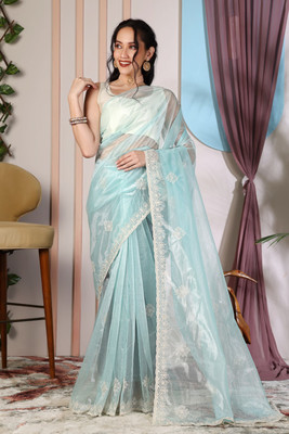 Mastienterprise Embroidered, Self Design Bollywood Net Saree(Light Blue)