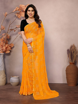 HouseOfCommon Printed Bollywood Chiffon Saree(Yellow)