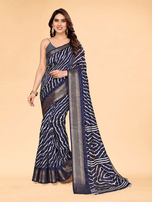 Moda Rapido Printed Bollywood Cotton Blend Saree(Dark Blue)
