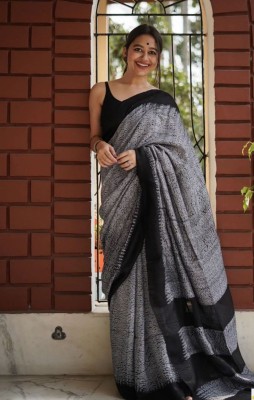 PHEASANT Self Design, Woven Bollywood Cotton Linen, Cotton Jute Saree(Black)