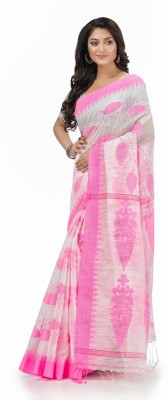 Desh Bidesh Woven, Self Design, Striped, Floral Print Handloom Handloom Pure Cotton, Cotton Silk Saree(Pink)