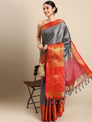 Divastri Woven Banarasi Cotton Silk Saree(Grey)