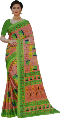 RADHIKAA FASHIONS Printed Banarasi Silk Blend Saree(Light Green)
