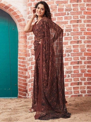 Falessa Printed Bollywood Georgette Saree(Brown)