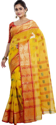 DipDiya Woven Tant Pure Cotton Saree(Yellow)