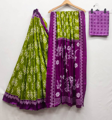 JASU CREATION Printed Gadwal Pure Cotton Saree(Green)