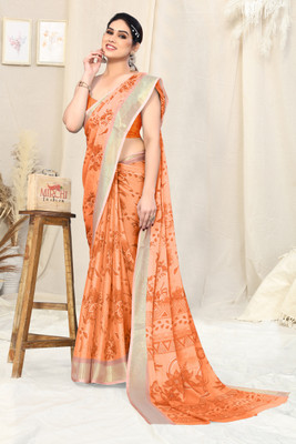 MIRCHI FASHION Printed, Floral Print Daily Wear Chiffon, Georgette Saree(Orange)