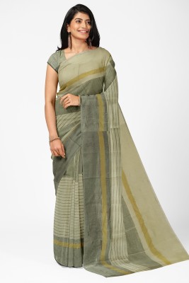 Suntex Striped Daily Wear Cotton Silk Saree(Cream)