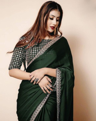 sakhicreation Embroidered, Embellished Bollywood Silk Blend Saree(Green)