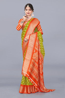 pal fashion Printed Kalamkari Jacquard Saree(Light Green)