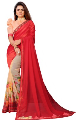 Vedant Vastram Printed Bollywood Georgette Saree(Red, Orange)