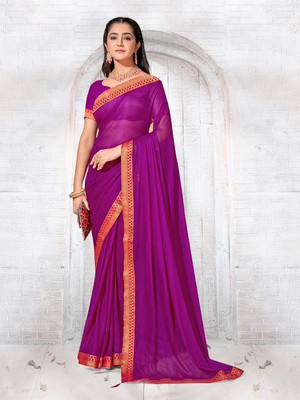 ANOUK Solid/Plain Bollywood Chiffon Saree(Purple)