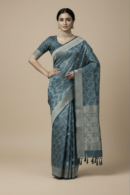 VIDRA Woven Saree with Attached Blouse Satin, Brocade Saree(Blue)