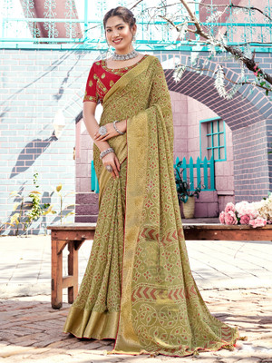 Sareemall Printed Bandhani Georgette Saree(Light Green)
