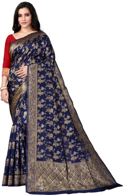 Vedant Vastram Woven Banarasi Silk Blend Saree(Dark Blue)