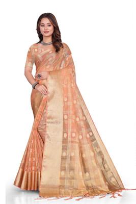 Aarunika MNT Self Design Bollywood Organza Saree(Cream)