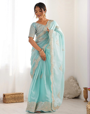 TTH Embroidered Bollywood Jimmy choo Saree(Light Blue)