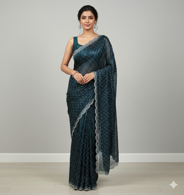 Sudev fashion Embellished Bollywood Net Saree(Blue)