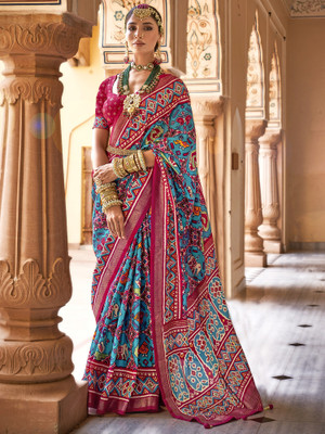 Divastri Woven Patola Silk Blend Saree(Blue)