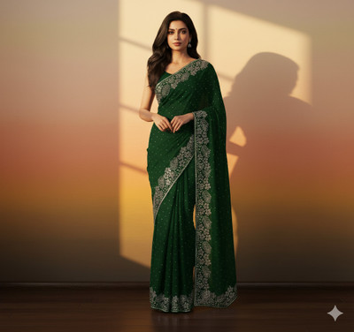 Sudev fashion Self Design Daily Wear Georgette Saree(Green)