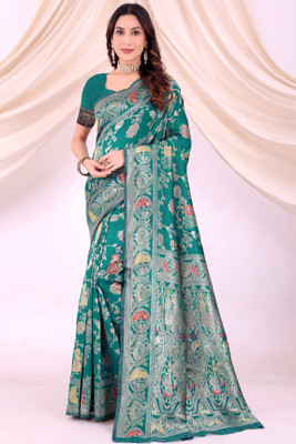 VKARAN Woven Kanjivaram Silk Blend Saree(Light Blue)