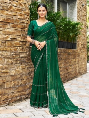 AARTI PRINTS Self Design, Striped Kanjivaram Georgette Saree(Green)