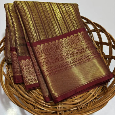 Haniya creation Woven Banarasi Art Silk Saree(Brown)