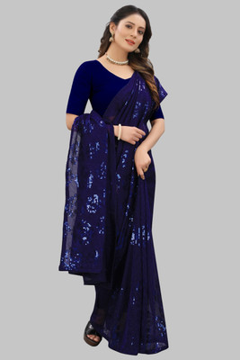 Aika Embroidered Bollywood Georgette Saree(Blue)