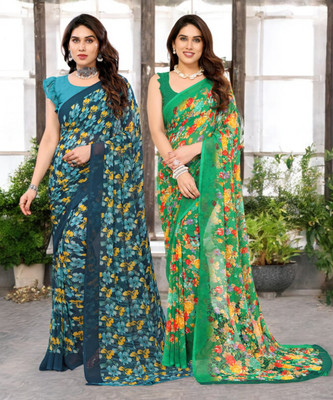 Moda Rapido Printed Bollywood Georgette Saree(Pack of 2, Multicolor)