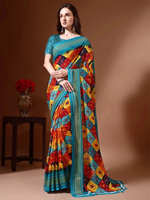 VIBHAGYAA Printed Bandhani Georgette Saree(Multicolor)