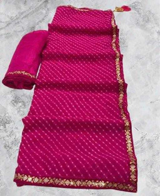 nabil Printed Bandhani Georgette Saree(Pink)