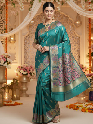 Sareemall Woven Banarasi Silk Blend Saree(Green)