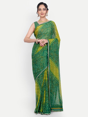 lts label tripti saxena Embroidered Bandhani Georgette Saree(Green)