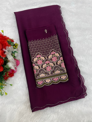 JIVI CLOTHING Solid/Plain Bollywood Chiffon Saree(Purple)