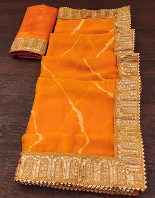 Sahaj Creation Embroidered Leheria Georgette Saree(Yellow)