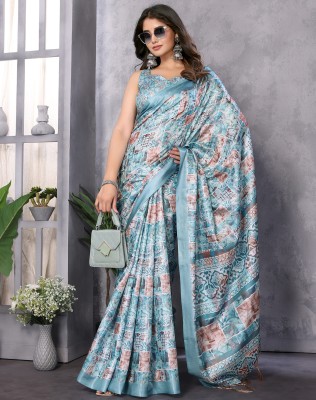 YASHIKA Printed Daily Wear Art Silk Saree(Blue)