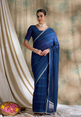 manvaa Embellished Bollywood Silk Blend Saree(Blue)