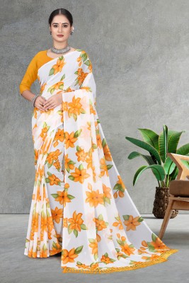 FERVIK FASHION Embroidered Daily Wear Art Silk Saree(White, Orange)